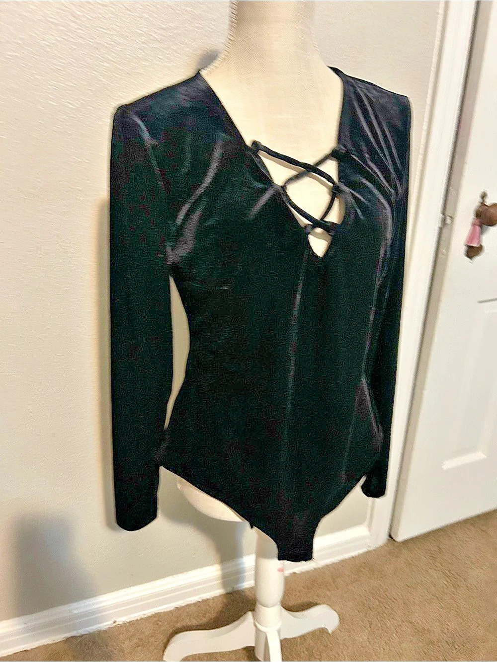 Marc Bouwer Black Lace-Up Long Sleeve Bodysuit Size Large Like New